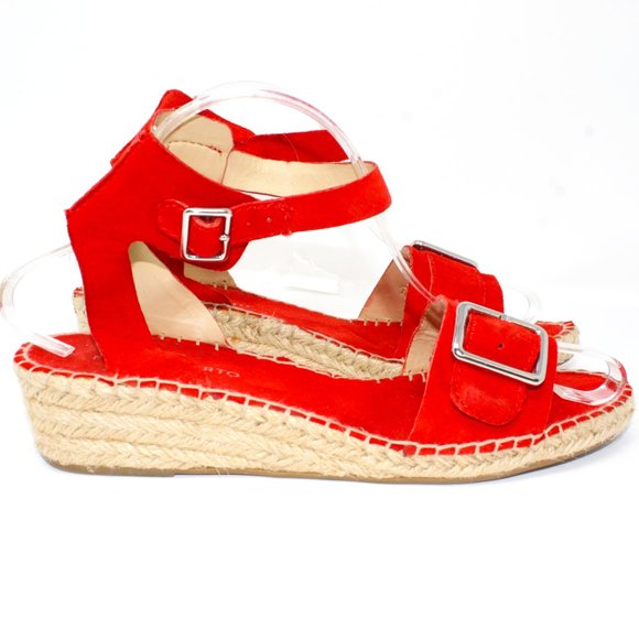 Franco Sarto Lexie Wedge Size 9.5M Orange Suede Jute Espredille Sandal Buckle. - Picture 8 of 11